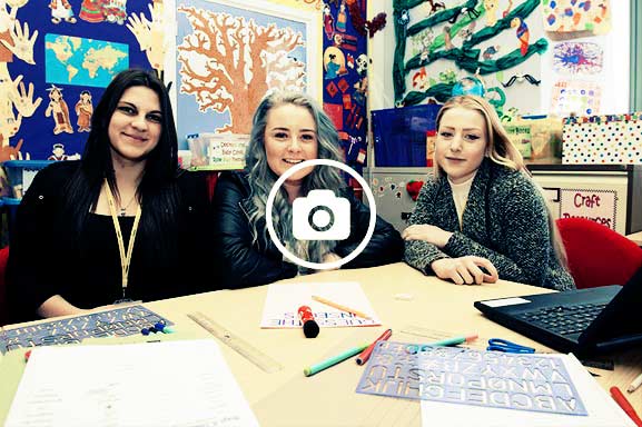 Childcare students work together to create colourful and creative activities for little ones.