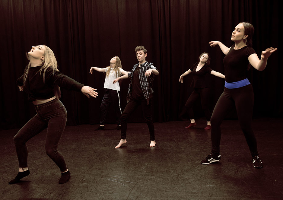 Performing arts students work together on practical projects from drama workshops to dance classes, rehearsals and public performances. 